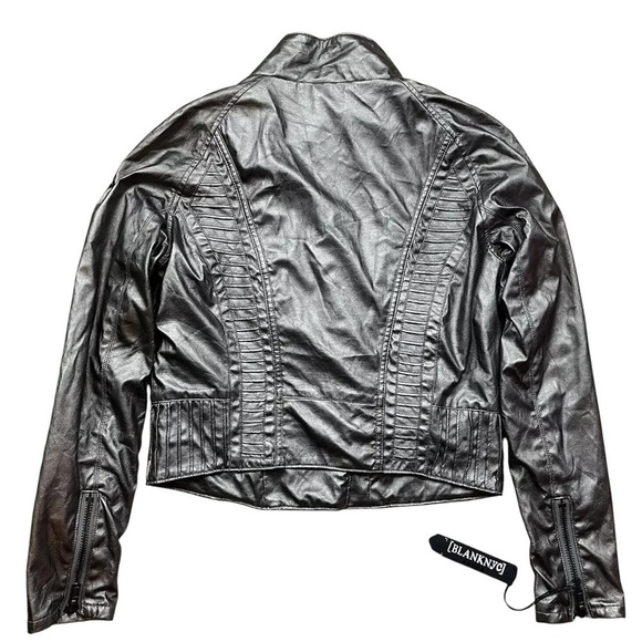 Blank NYC Faux Leather Moto Jacket Lightweight Metallic Pewter Gray Size L - Picture 2 of 8